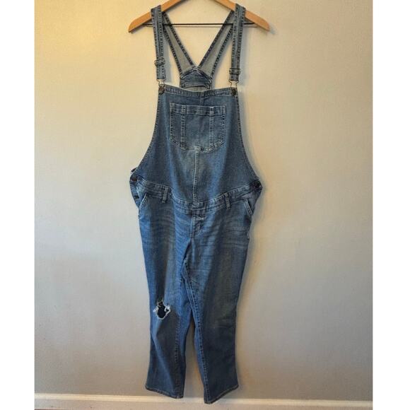 Sonoma Maternity Distressed Denim Straight Leg Overalls Size Large - Picture 2 of 6